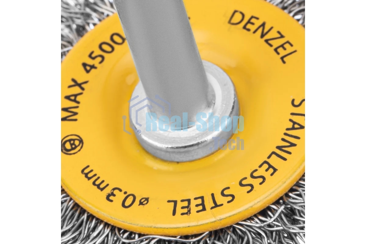 Щетка для дрели Denzel 50 мм, плоская, со шпилькой, нержавеющая витая проволока