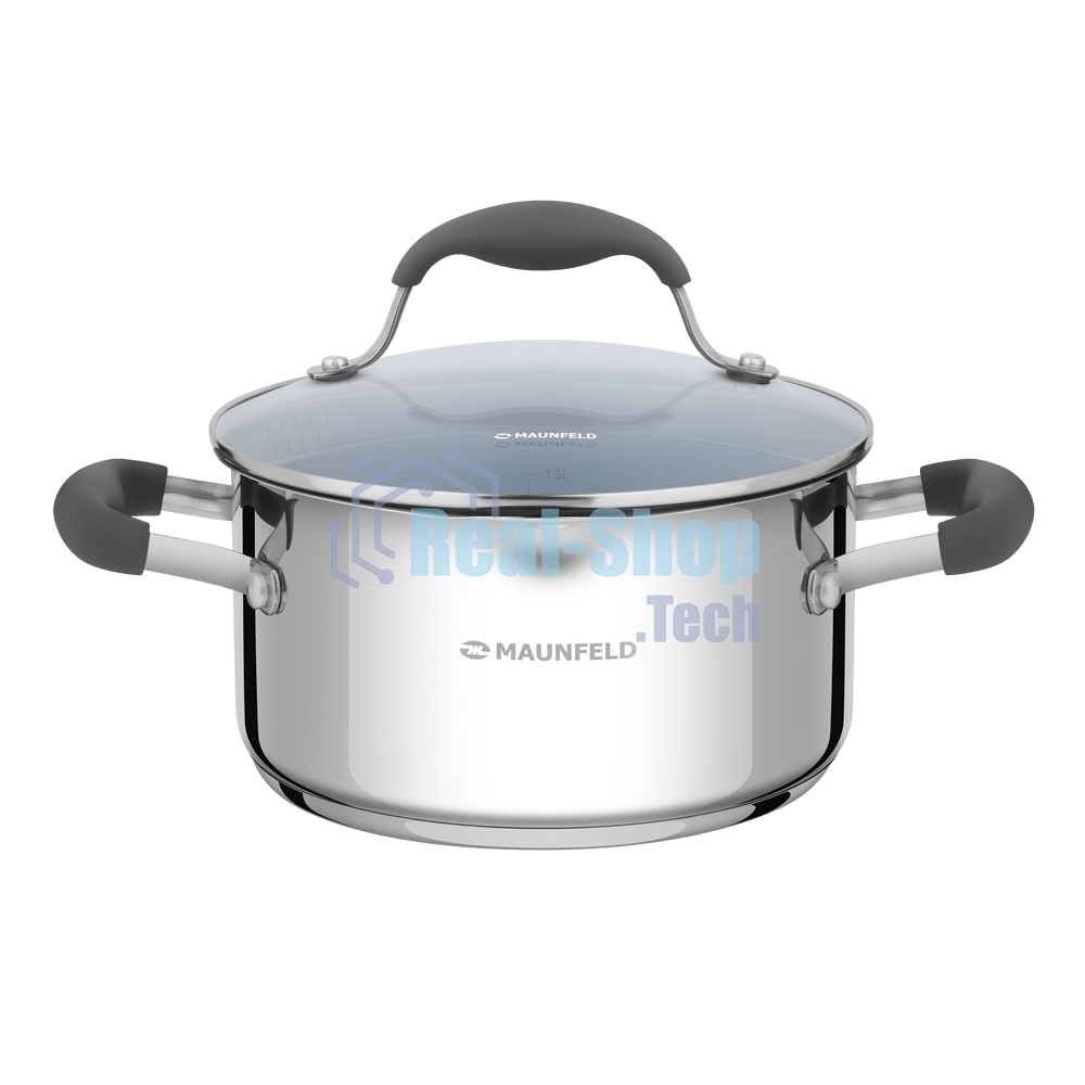 Кастрюля Maunfeld LAURA MCS22S08GR из нержавеющей стали со стеклянной крышкой, 18 см, 2,2 л.