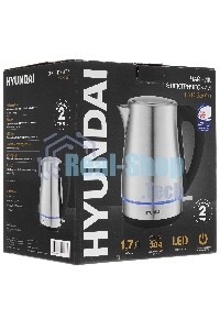 Чайник электрический Hyundai HYK-S3020 1.7 л, 2200 Вт, серебристый матовый/черный (корпус: металл)