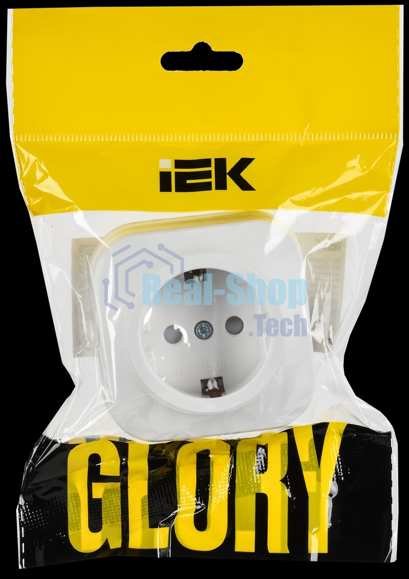 GLORY Розетка 1-местная для открытой установки с заземлением с защитными шторками 16А РСш20-3-ХБм белый матовый