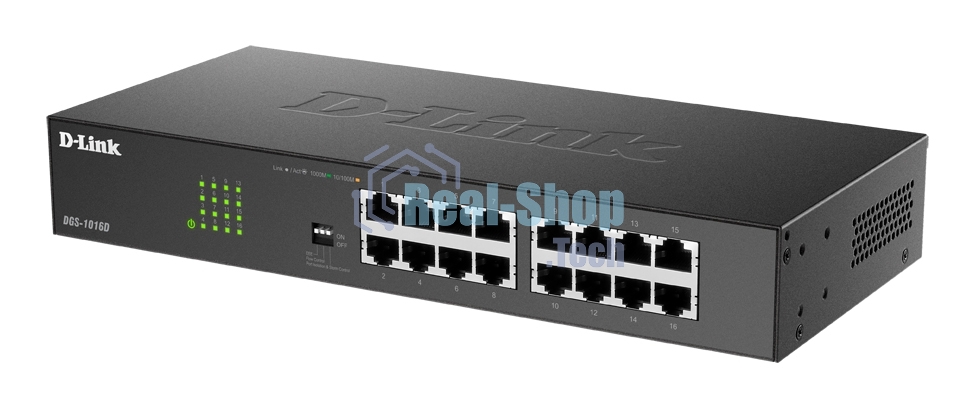 Коммутатор D-Link DGS-1016D/J1A, 16×1 Гбит/с, неуправляемый