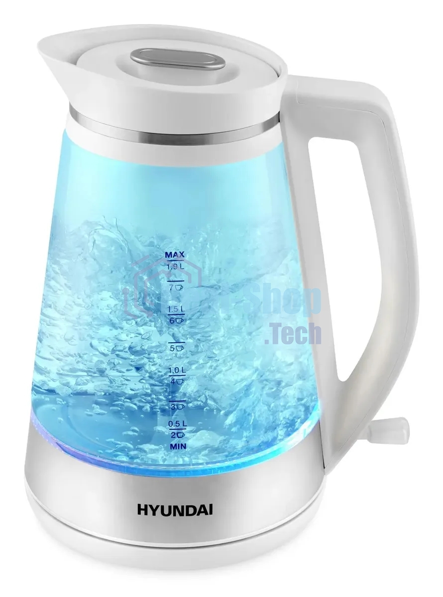 Чайник электрический Hyundai HYK-G3037 1.9л. 3000Вт белый/прозрачный (корпус: стекло)