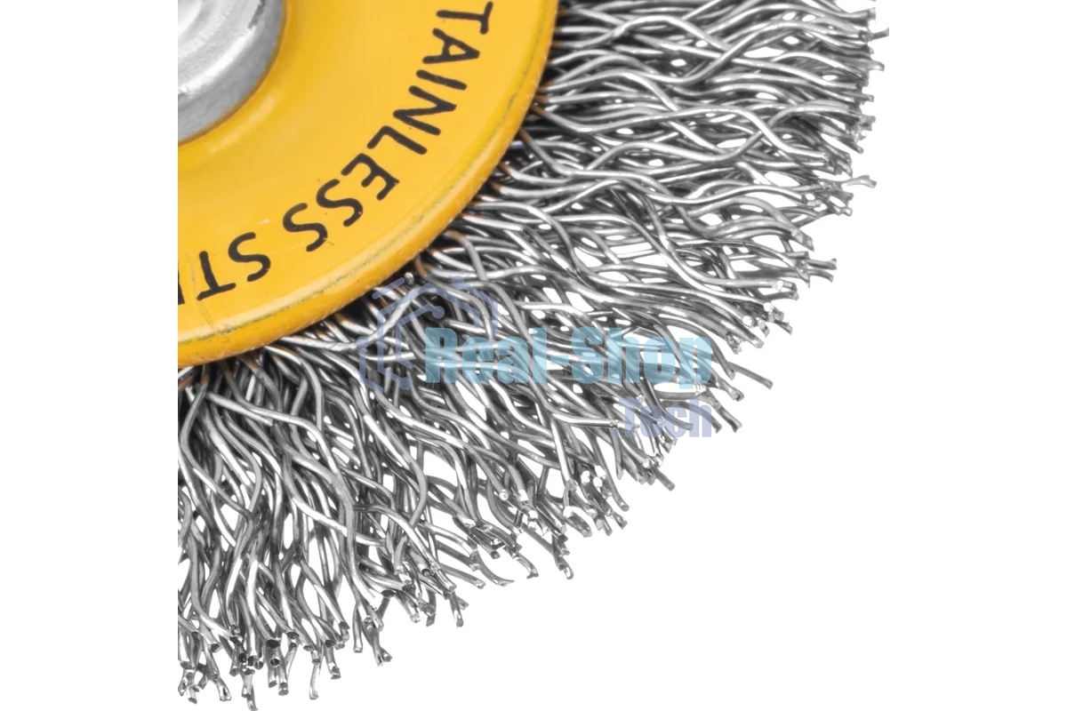 Щетка для дрели Denzel 50 мм, плоская, со шпилькой, нержавеющая витая проволока