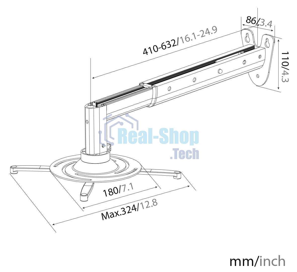 Кронштейн для проектора Cactus CS-VM-PR05BL-AL серебристый макс.10кг настенный и потолочный поворот и наклон