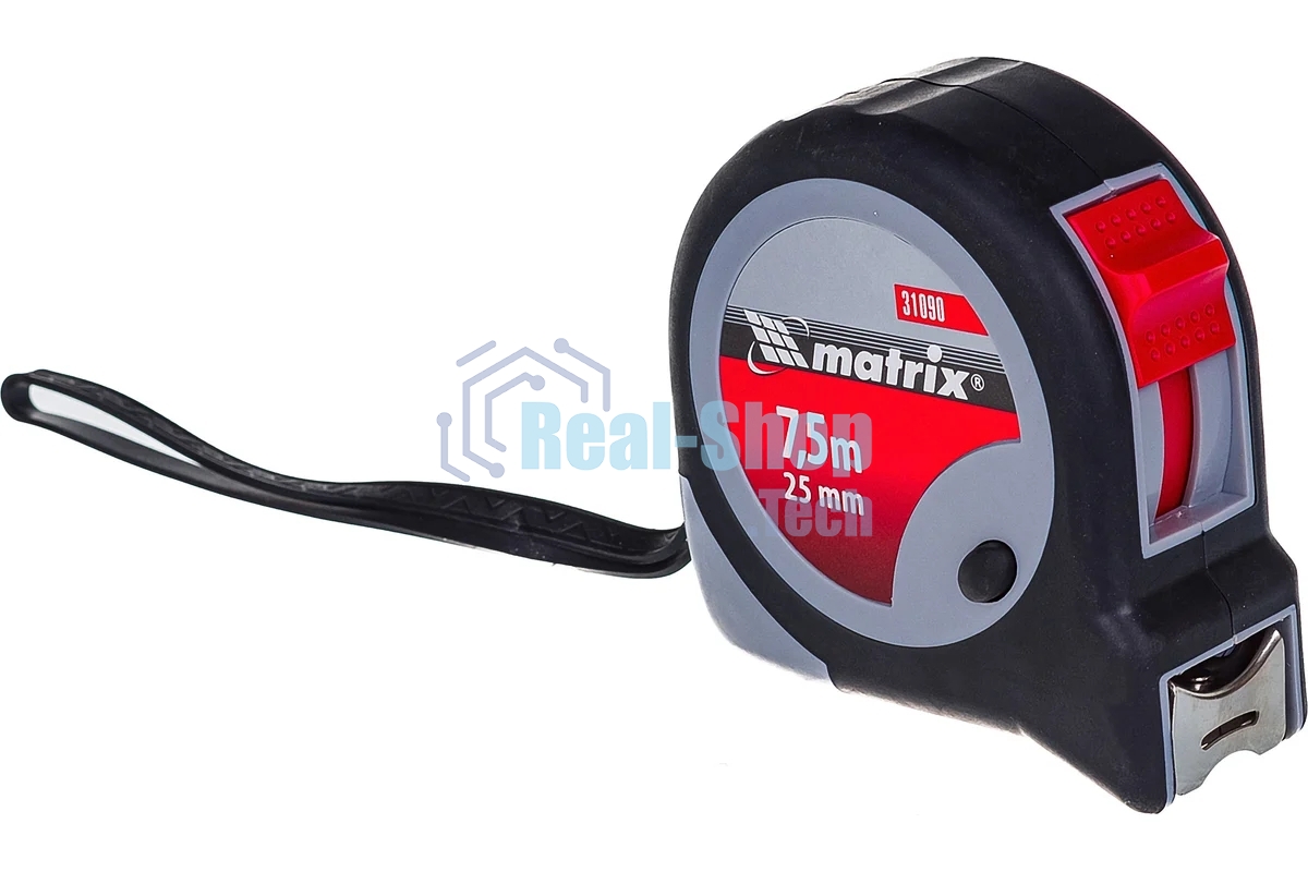 Рулетка Matrix Continuous fixation, 7,5 м х 25 мм, обрезиненный корпус, плавная фиксация