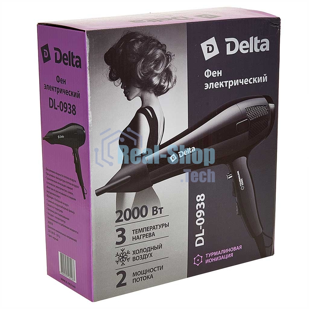 Фен Delta DL-0938 : ХОЛОДНЫЙ ВОЗДУХ, 2000Вт, черный