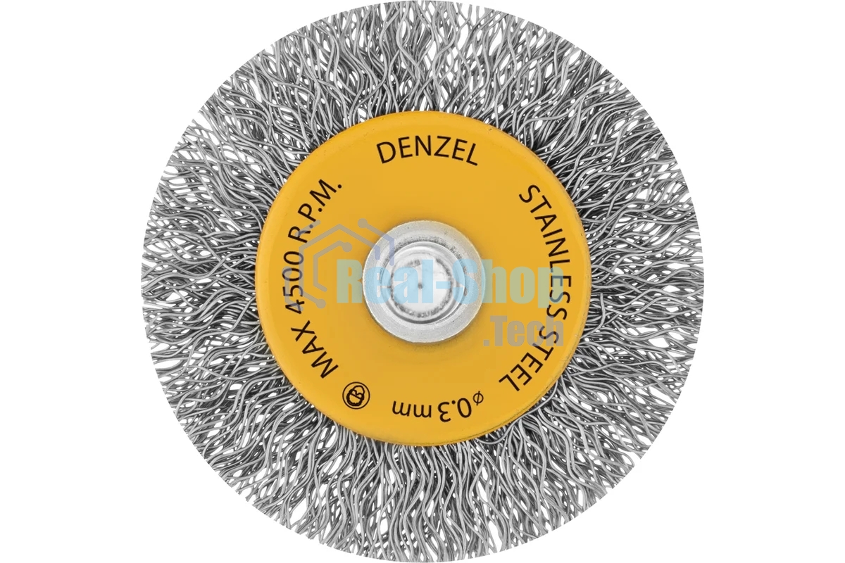 Щетка для дрели Denzel 50 мм, плоская, со шпилькой, нержавеющая витая проволока
