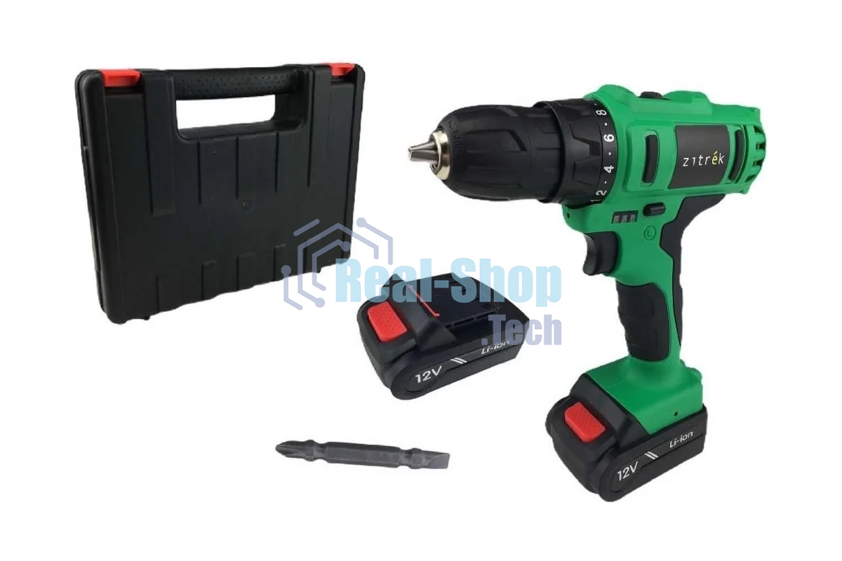 Дрель-шуруповерт аккумуляторная Zitrek Greenpower 12-Li 063-4074, Аккумуляторная, 12В, 2 АКБ, Кейс