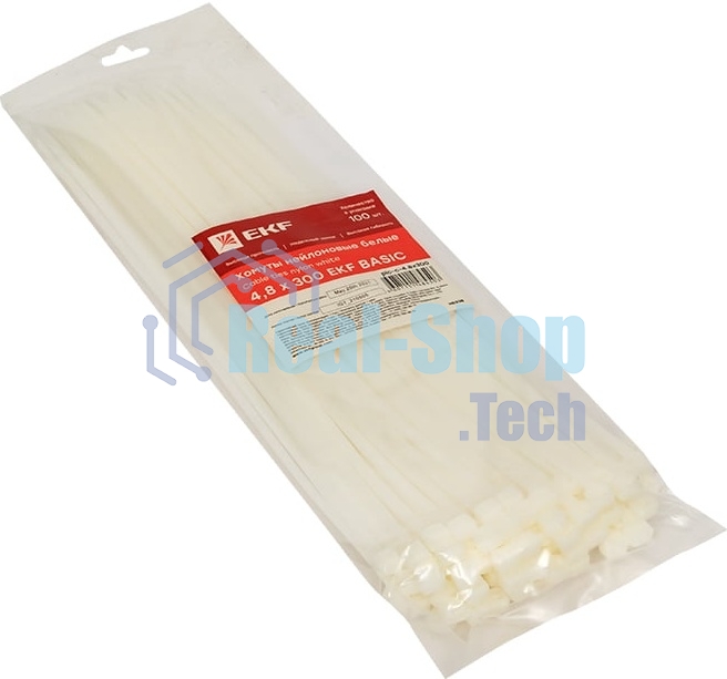 Хомут кабельный 4.8х300 нейл. бел. (уп. 100 шт) EKF plc-c-4.8x300