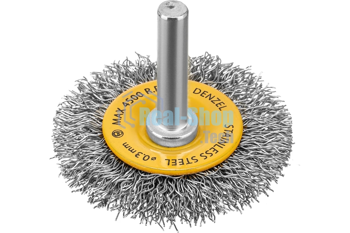 Щетка для дрели Denzel 50 мм, плоская, со шпилькой, нержавеющая витая проволока