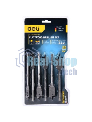 Набор перовых сверл по дереву 6 шт (10/12/16/18/20/25мм) Deli DH-MBZ006-ED1 длина 150мм, 1/4