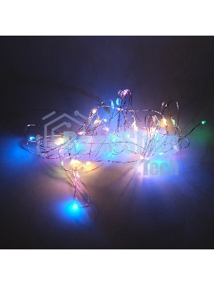Гирлянда светод. Funray Нить, SE-STRING-550M, 5м, 50 LED, мульти (4цв.), 3xАА, серебр. шнур 0,3м