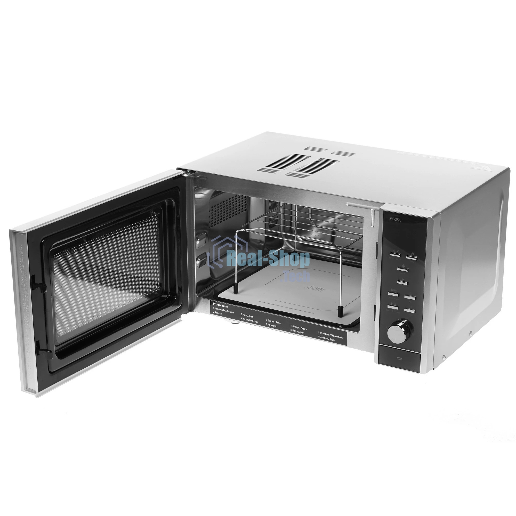 Микроволновая печь CASO MG 25 Ceramic Menu серебристый/черный, 25 л, 900 Вт, переключатели - кнопки, поворотный механизм