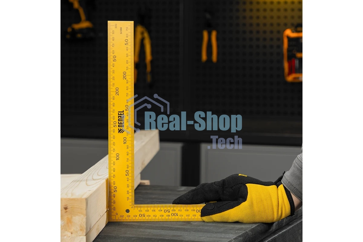 Угольник Denzel стальной, 200 мм х 300 мм, ультрафиолетовая печать (измерительная шкала)