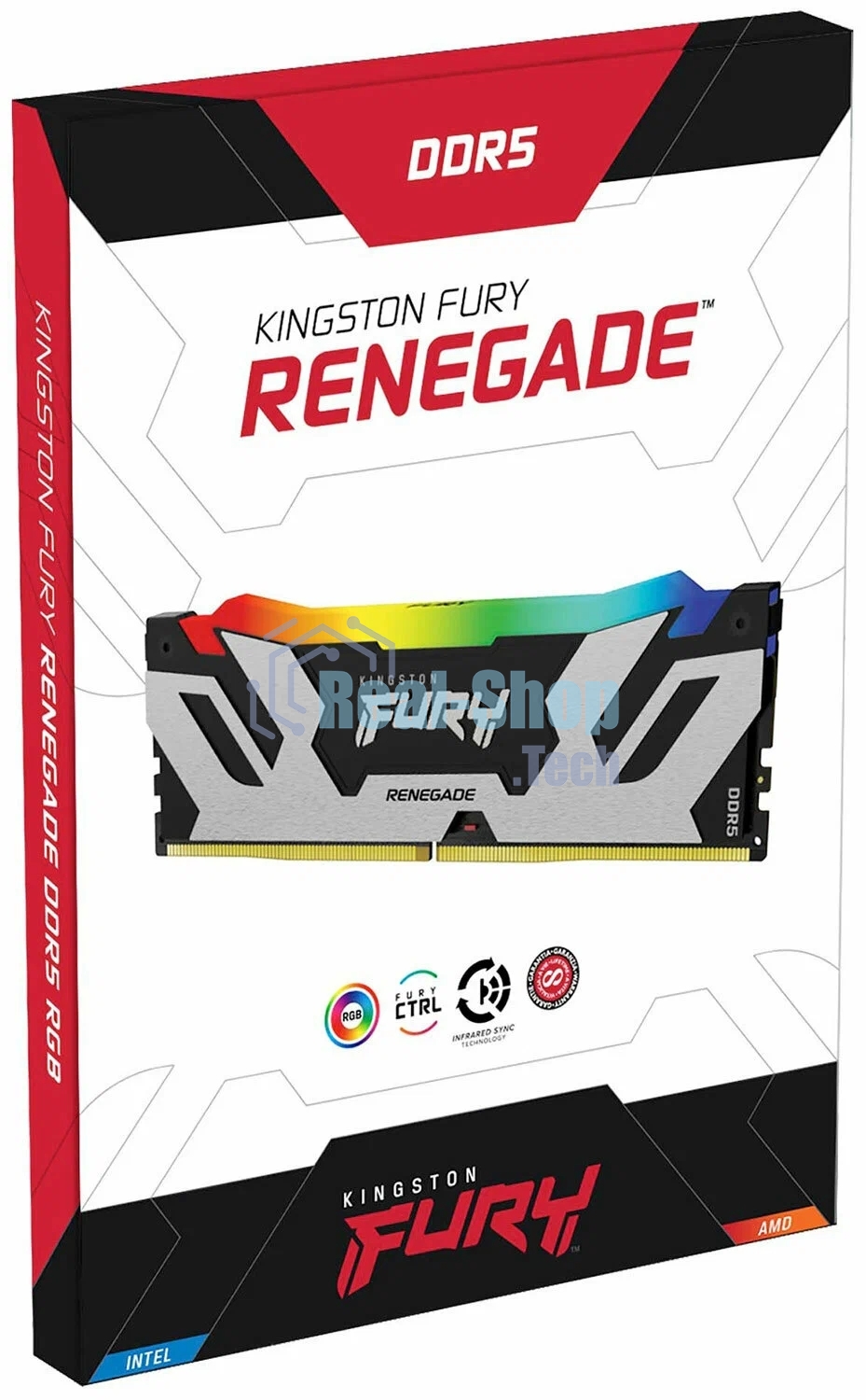 Оперативная память Kingston Fury Renegade, DDR5, 16Gb (1x16Gb), 7200MHz, CL38, DIMM, радиатор, RGB, черный