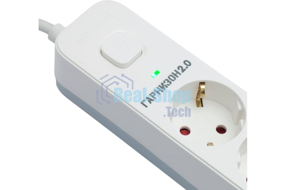 Сетевой фильтр Гарнизон 2.0 Мультипорт EPS-4-U3-W-2, 4 р, 10А, 3xUSB, 2 м, ур.защиты 2+, белый, пакет