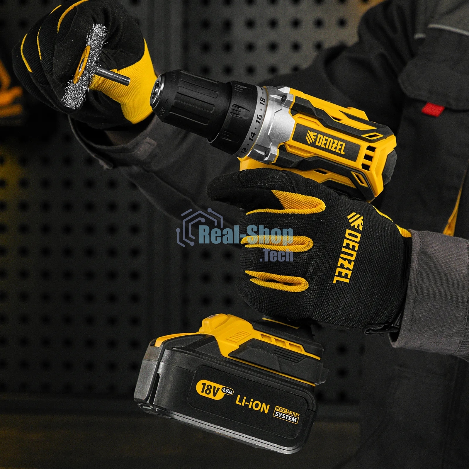 Щетка для дрели Denzel 50 мм, плоская, со шпилькой, нержавеющая витая проволока