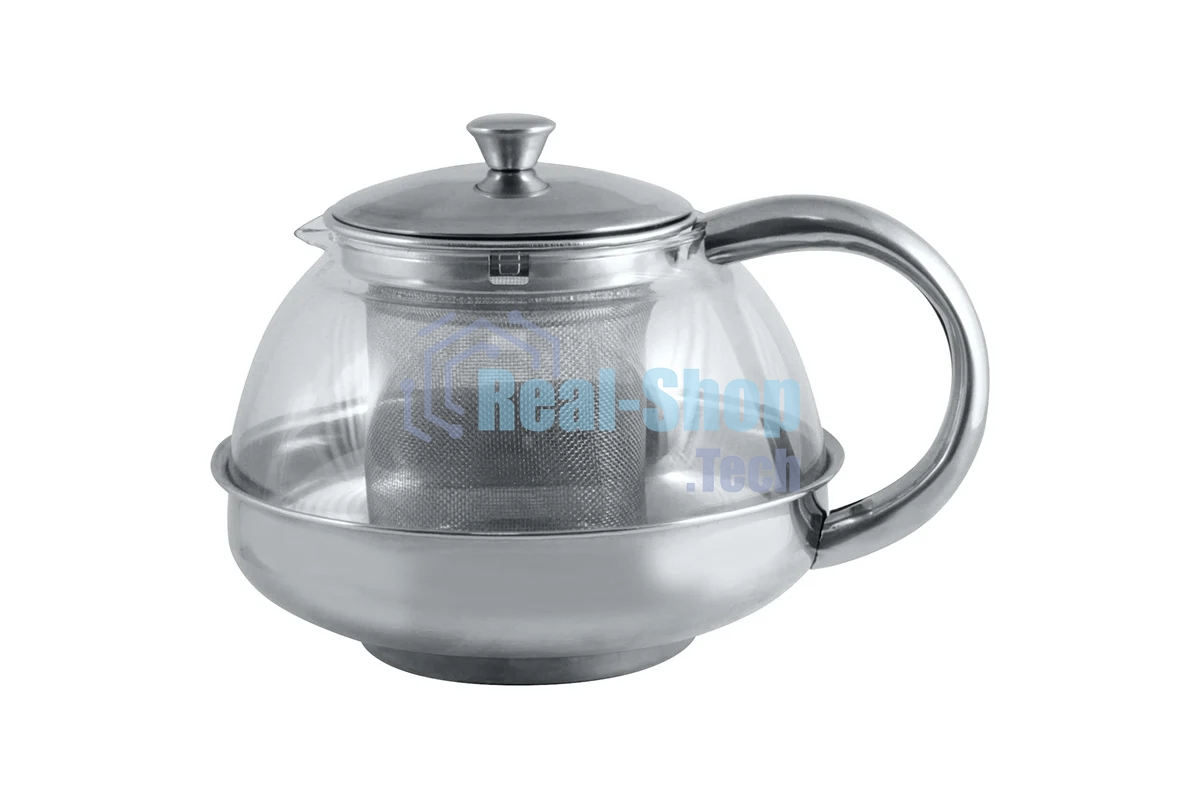 Чайник заварочный MALLONY Menta-600 из нержавеющей стали и жаропрочного стекла, 0,6 л