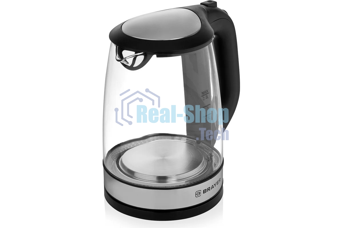 Чайник электрический BRAYER BR1040BK 2220Вт, 2 л, стекл., черный.