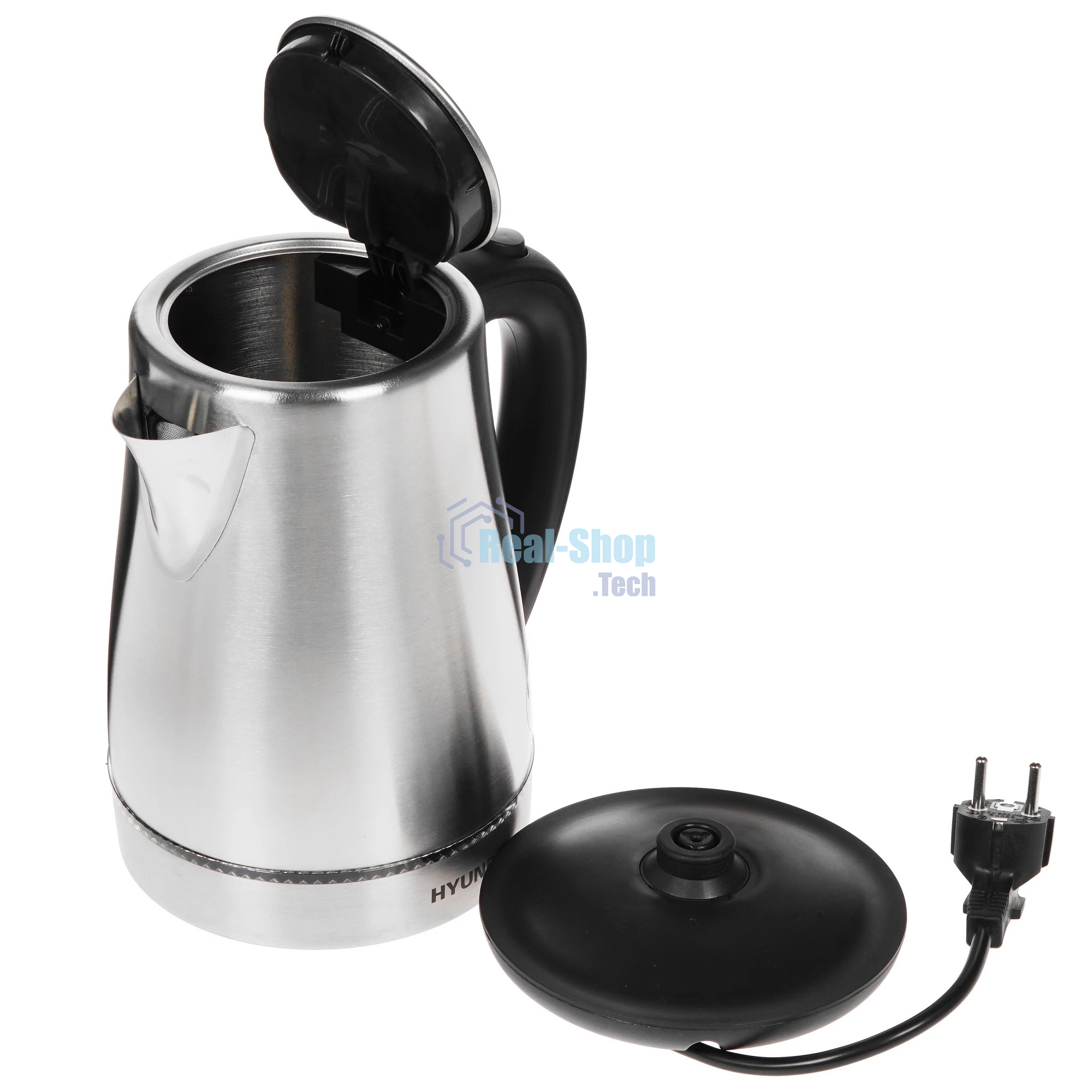 Чайник электрический Hyundai HYK-S3020 1.7 л, 2200 Вт, серебристый матовый/черный (корпус: металл)