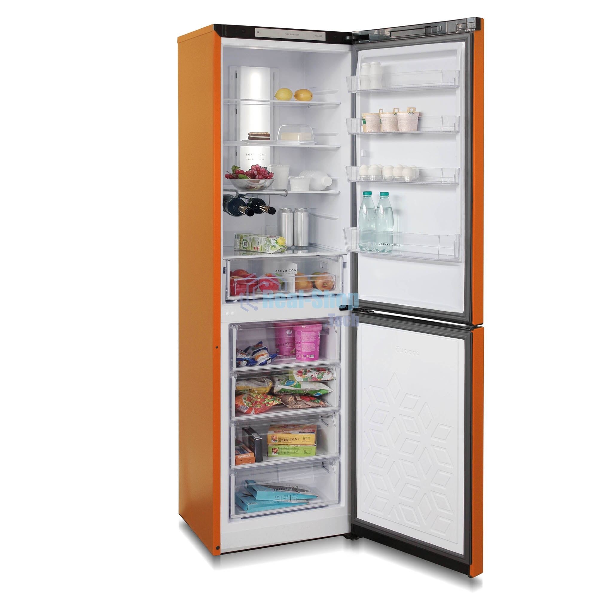 Холодильник Бирюса Б-T980NF оранжевый двухкамерный 240/130 л морозильник снизу, No Frost