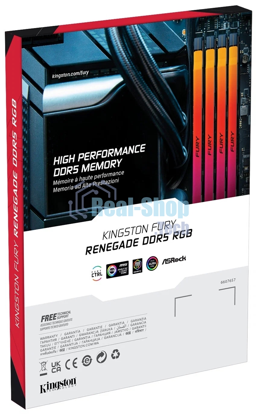 Оперативная память Kingston Fury Renegade, DDR5, 16Gb (1x16Gb), 7200MHz, CL38, DIMM, радиатор, RGB, черный