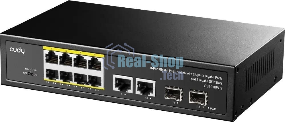 Коммутатор Cudy GS1010PS2, (L2) 10x1Gbит/с 2xКомбо(1000BASE-T/SFP) 2SFP 8PoE 120W, неуправляемый