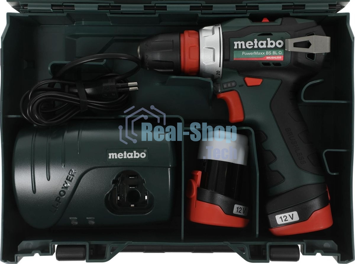 Дрель-шуруповерт Metabo Power Maxx BS BL, 12 В, 2 Ач, 34Нм, щеточный