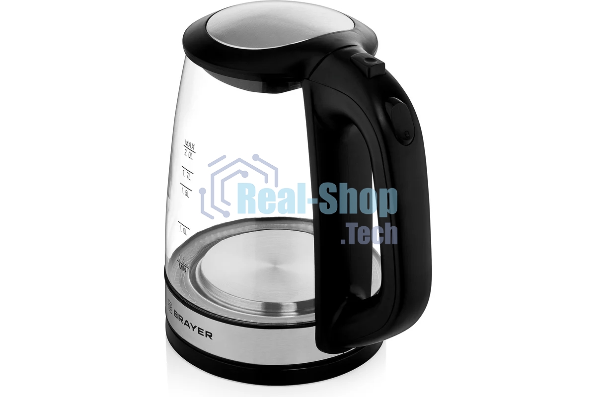 Чайник электрический BRAYER BR1040BK 2220Вт, 2 л, стекл., черный.