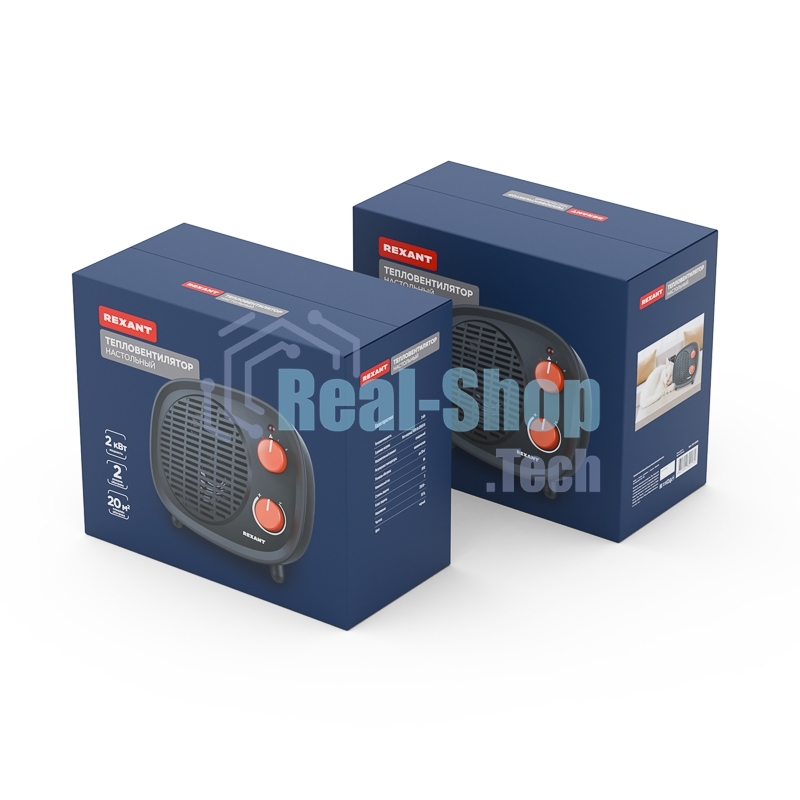 Тепловентилятор Rexant 60-0034, черный, 2000 Вт, 20 м2, термостат