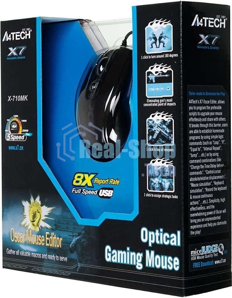 Мышь проводная A4Tech X-710MK черный, 2000 dpi, USB, кнопки - 7