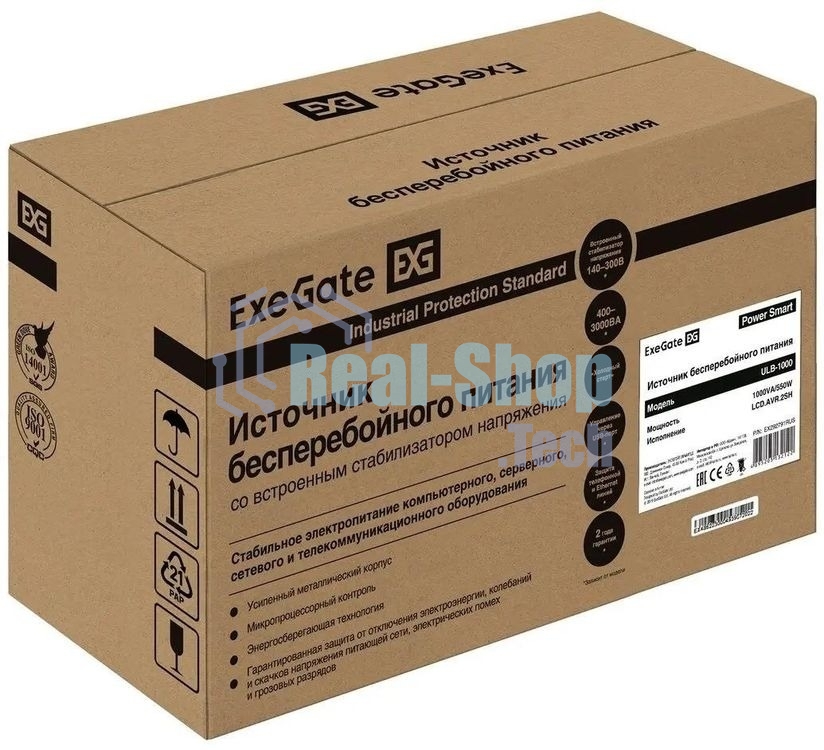 Источник бесперебойного питания ExeGate Power Smart ULB-1000.LCD.AVR.2SH / 1000 ВА / 550 Вт / 2 x CEE 7 (евророзетка)