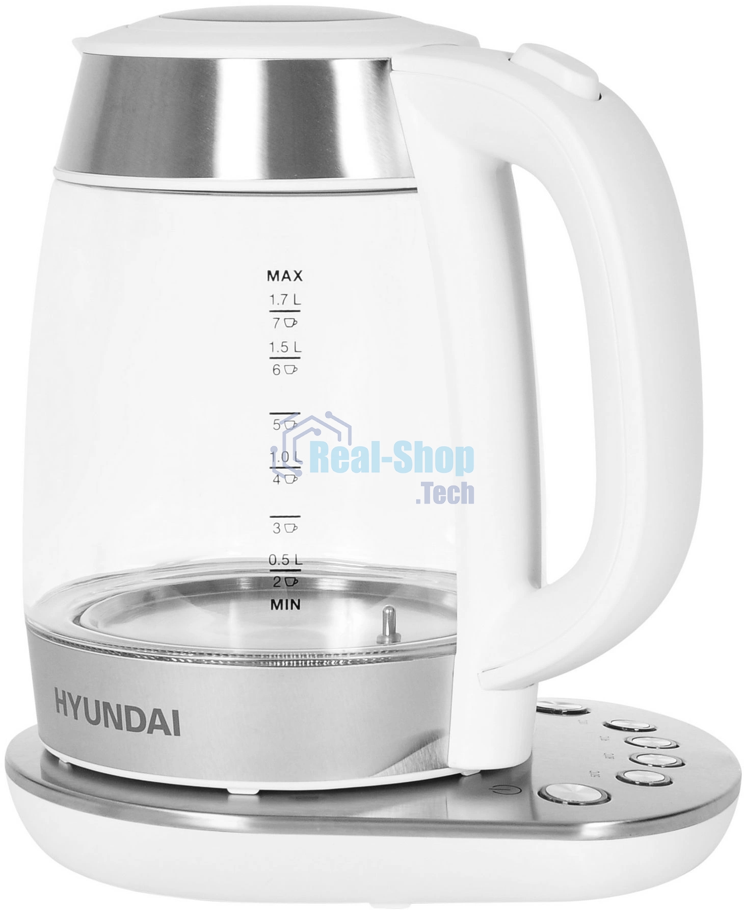 Чайник электрический Hyundai HYK-G4033 1.7л. 2200Вт белый/серебристый (корпус: стекло)