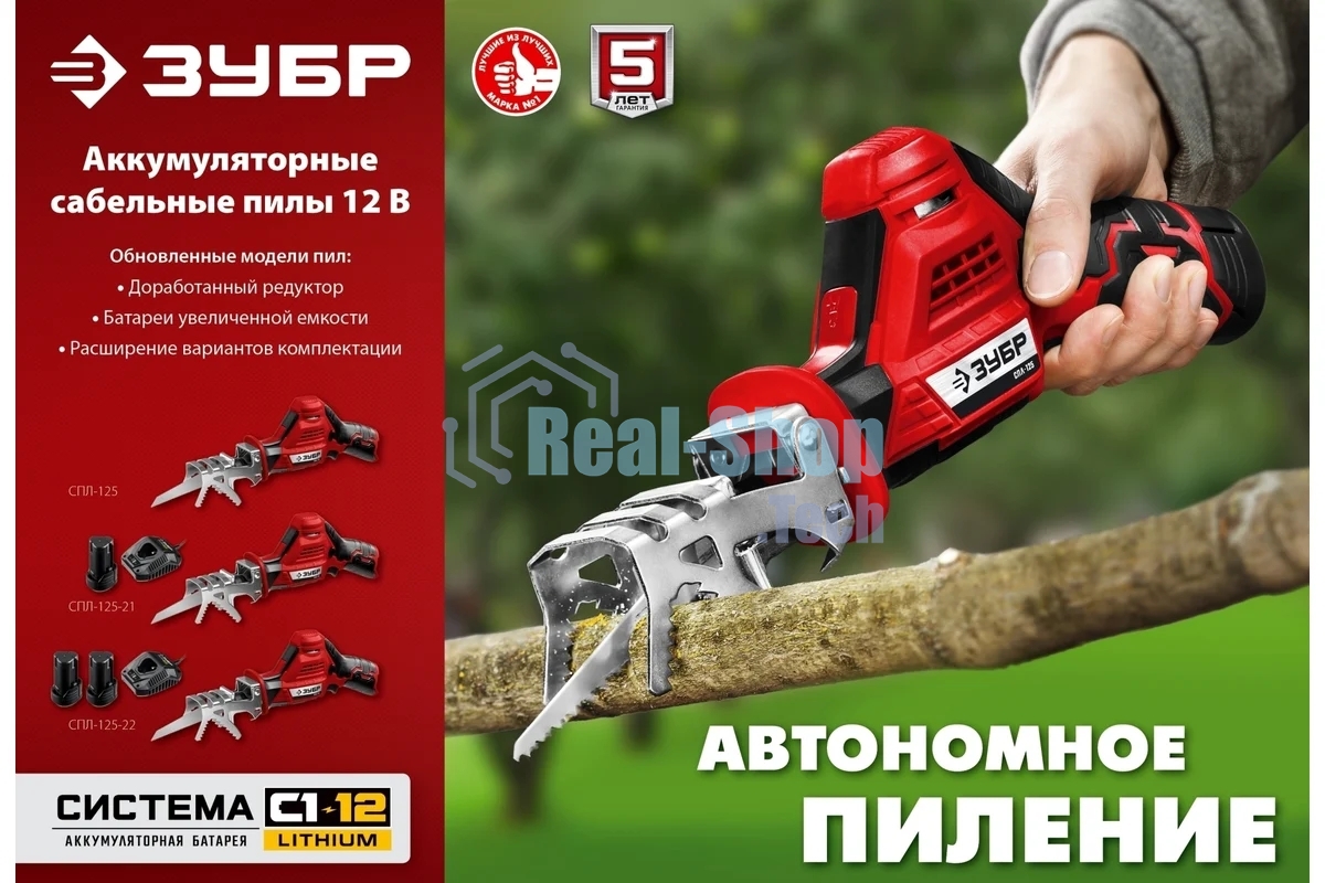 Пила сабельная Зубр 12В, 2 АКБ (2Ач), в коробке, СПЛ-125-22