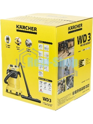 Строительный пылесос Karcher WD 3 P V-17/4/20 желтый, 1000 Вт, уборка сухая/сбор воды, пылесборник мешок/контейнер, 17 л