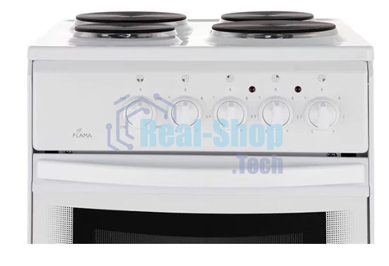 Плита электрическая Flama AE 1406 W белый, конфорок 4 электрических, духовка 50 л, 50 см x 85 см x 60 см