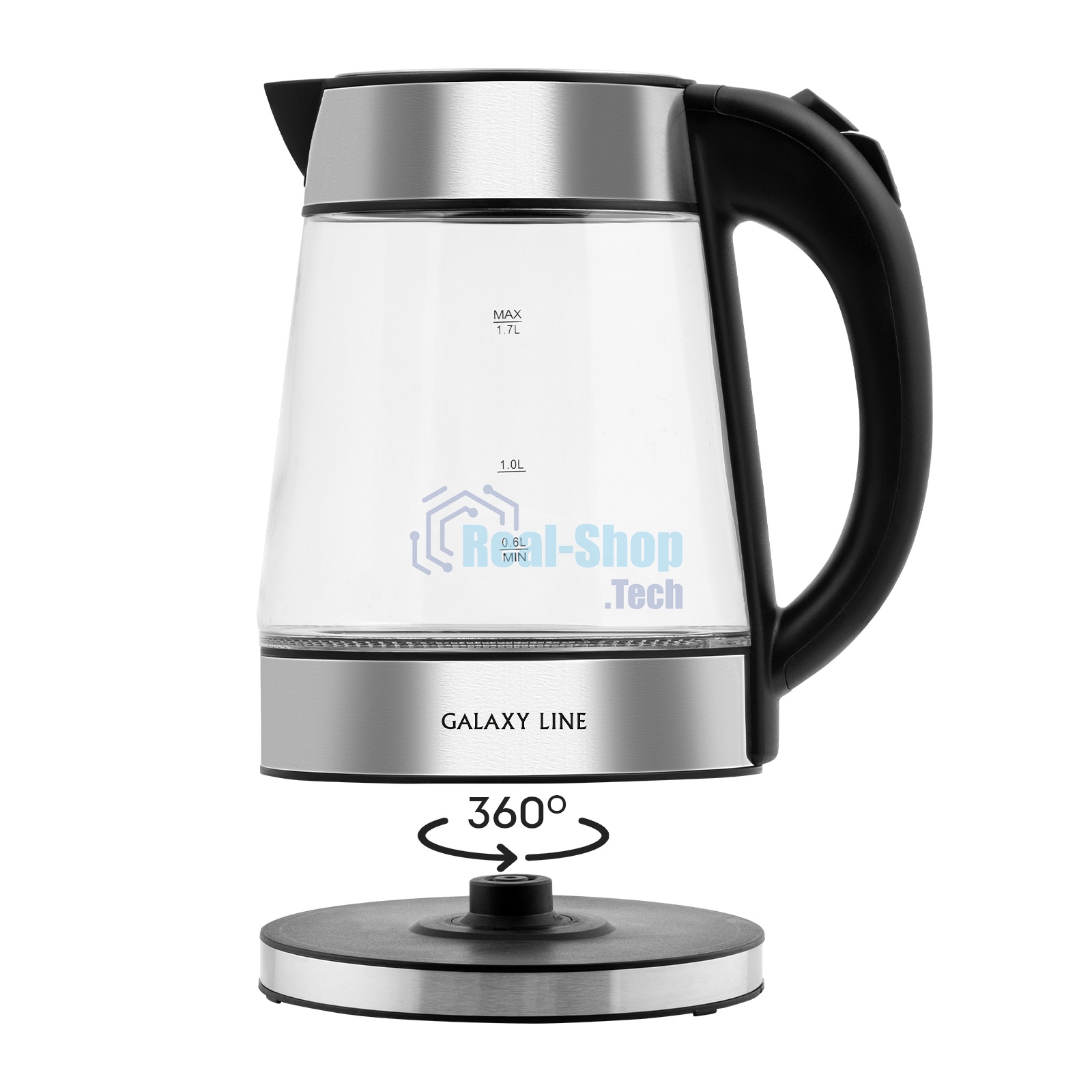 Чайник электрический Galaxy Line GL 0561, стекло, 2200 Вт, 1,7 л, многоцветная LED-подсветка, съемный фильтр, корпус из термостойкого стекла