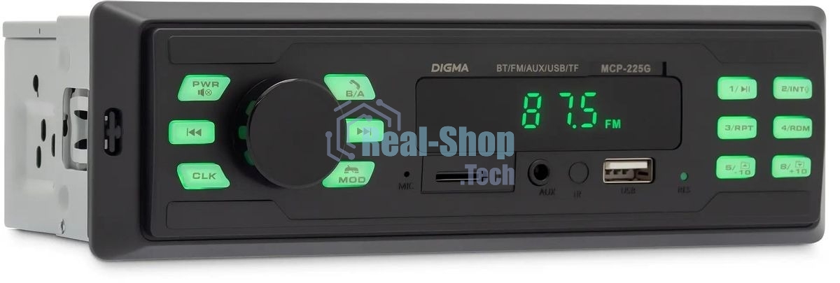 Автомагнитола Digma MCP-225G, 1 DIN, Bluetooth, USB Type-A, AUX