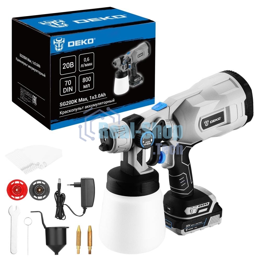Краскопульт электрический аккумуляторный DEKO SG20DK Max, 20В, 800 мл, 1x3.0А·ч 083-1135