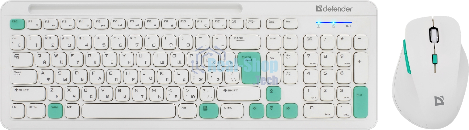 Комплект клавиатура+мышь Defender Cerrato C-978 беспроводной, USB, 1600 DPI, белый/голубой