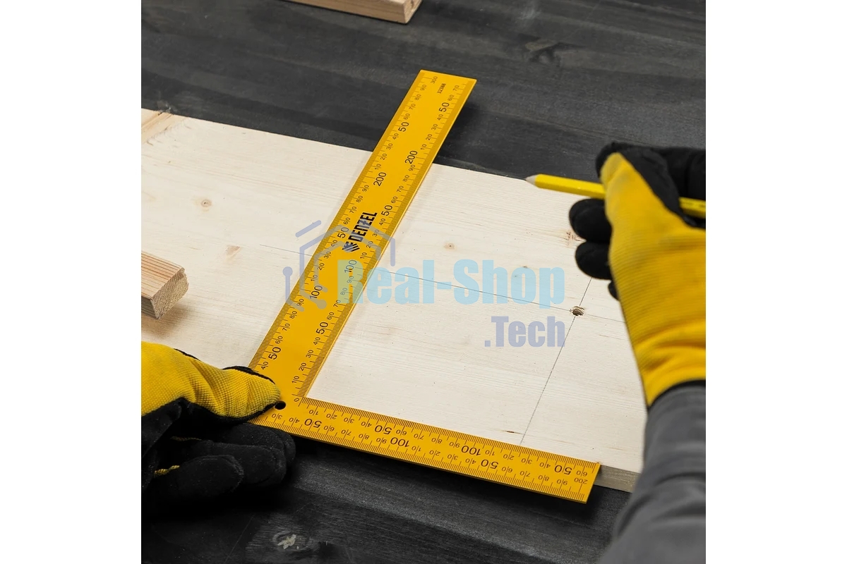 Угольник Denzel стальной, 200 мм х 300 мм, ультрафиолетовая печать (измерительная шкала)