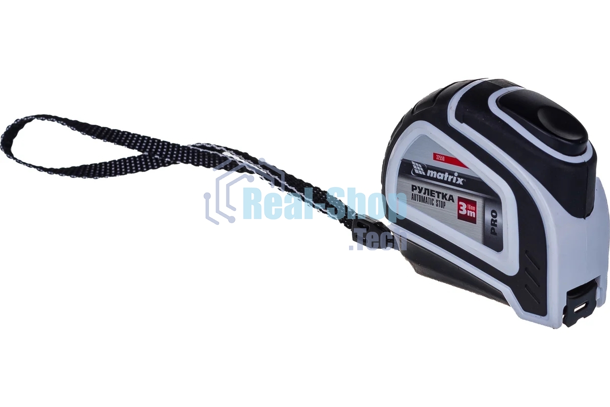 Рулетка Matrix Autostop, 3 м х 16 мм двухкомпонентный корпус