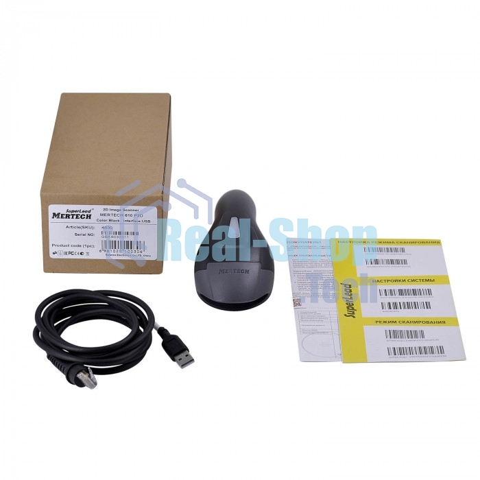 Сканер штрих-кода ручной Mertech 610 P2D SuperLead (4830) 1D/2D имидж, проводной, 100 скан/сек, USB-HID; USB-COM, черный