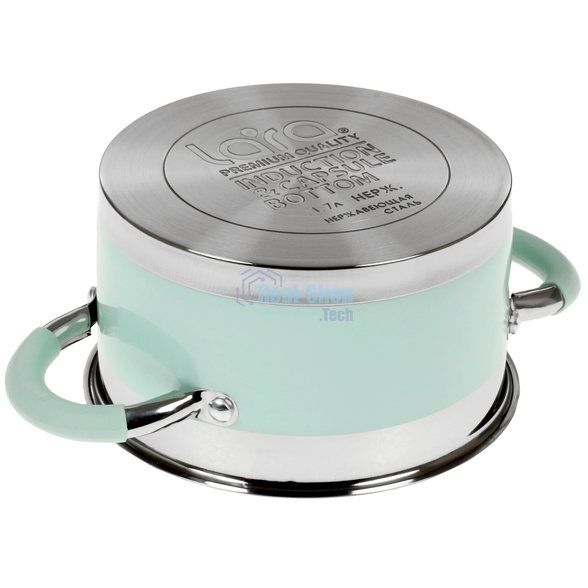 Кастрюля LARA LR02-540 MINT 16x9 см, 1,7 л, носик, индукционное дно, крышка с бортом, полипропилен, силикон, нержавеющая сталь