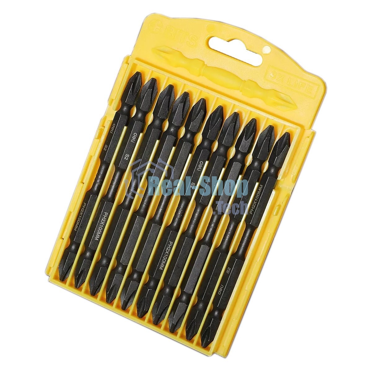 Набор двухсторонних торсионных бит для ударных шуруповертов 10 шт Deli DL253202 PH2x100мм, сталь S2, пласт.кейс