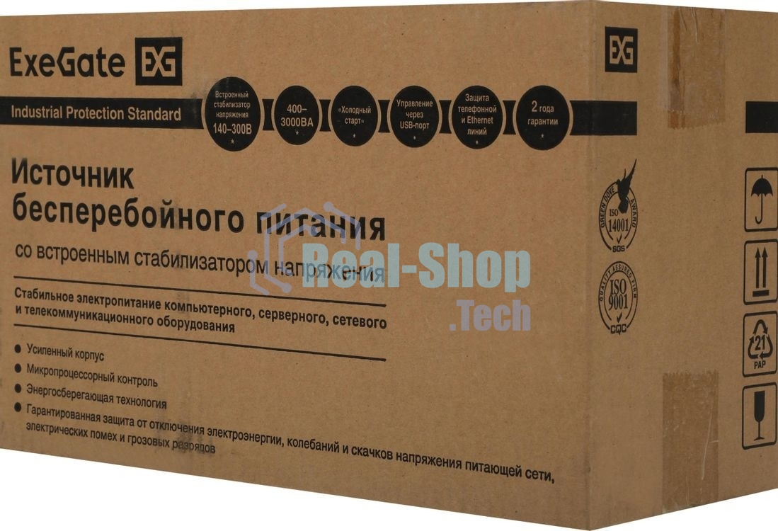 Источник бесперебойного питания ExeGate Power Back BNB-600.LED.AVR.C13.RJ / 600 ВА / 360 Вт / 4 x IEC 320 C13