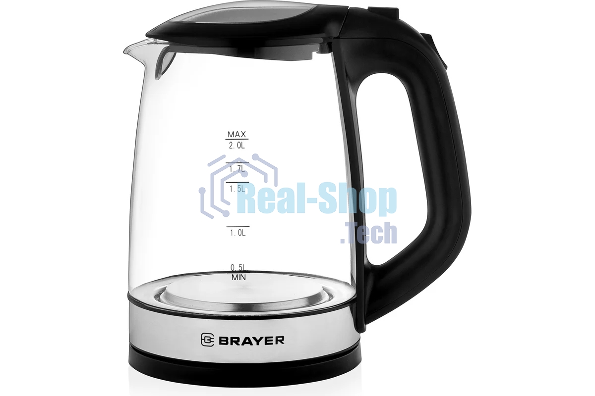 Чайник электрический BRAYER BR1040BK 2220Вт, 2 л, стекл., черный.
