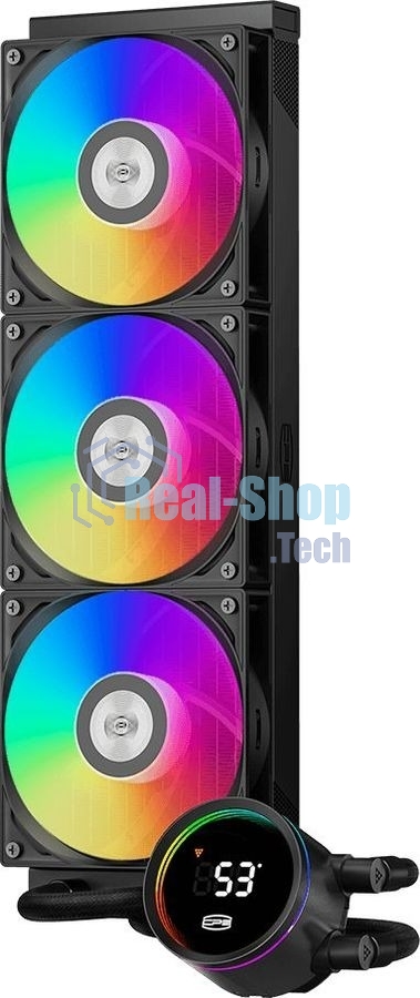 Система охлаждения PCCooler DA360 Pro ARGb Digital BK (300W, 360мм, LED temp., Black, ARGb/Fans: 3x120мм, 75.8CFM, 33.7dBA, 2200RPM/Pump height 57мм, 28dBA, 3000RPM, Rad thickness 27мм/S: 1851, 1700, 1200, 20XX, 115X, AM5, AM4)