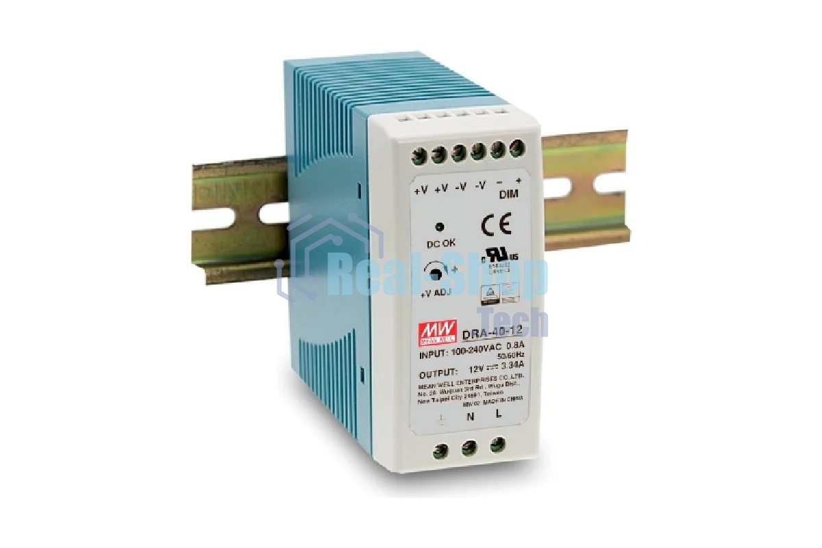 Блок питания AC-DC, 60Вт, на DIN рейку, вход 90-264В AC, 47-63Гц, 127-370В DC, выход 12В,5А, регулировка 12-15В, димминг 3 в 1, в кожухе