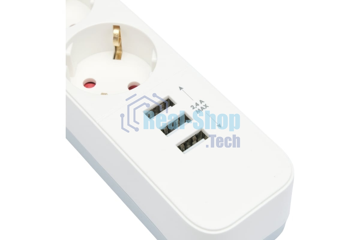 Сетевой фильтр Гарнизон 2.0 Мультипорт EPS-4-U3-W-2, 4 р, 10А, 3xUSB, 2 м, ур.защиты 2+, белый, пакет